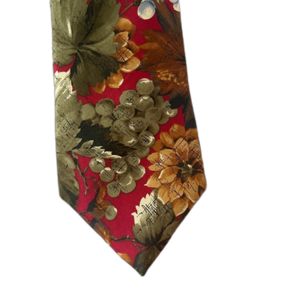 Bugatti Floral Italian Silk Tie Red Green Yellow - Picture 1 of 4